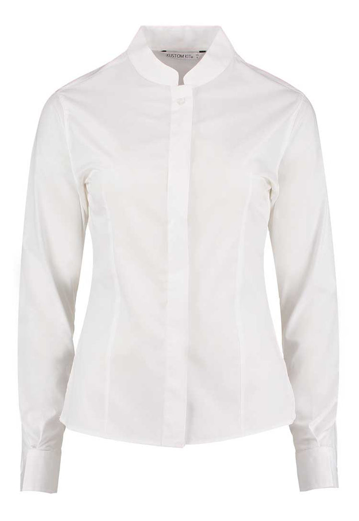 Women's Mandarin Collar Shirt Long-Sleeved KK261 in White