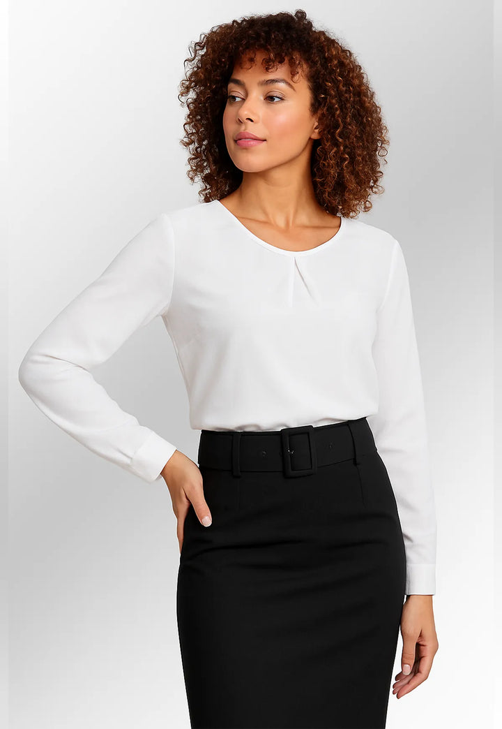 Molly White Textured Long Sleeve Blouse - The Work Uniform Company