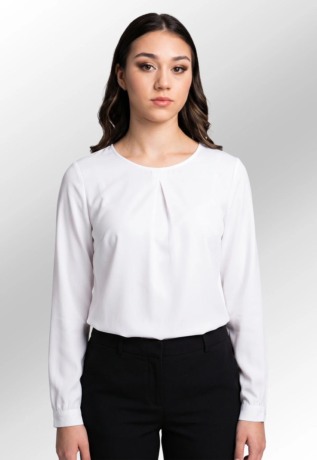 Molly White Textured Long Sleeve Blouse - The Work Uniform Company