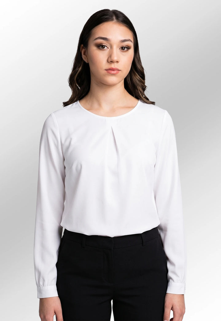 Molly White Textured Long Sleeve Blouse - The Work Uniform Company