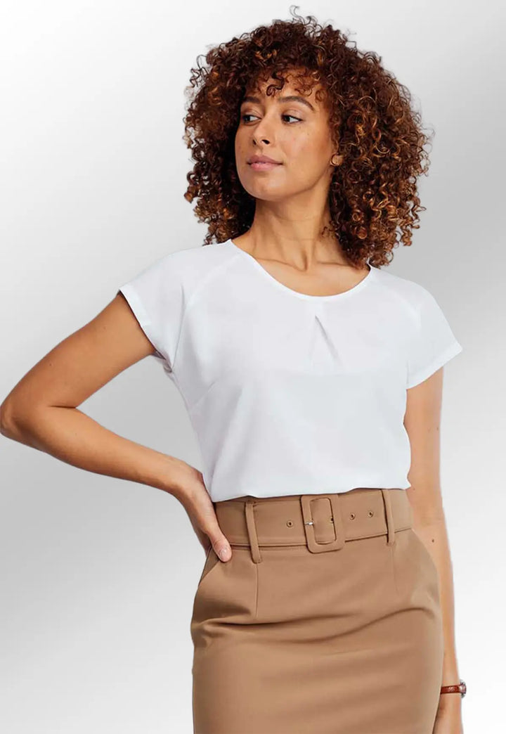 Molly White Textured Short Sleeve Blouse - The Work Uniform Company