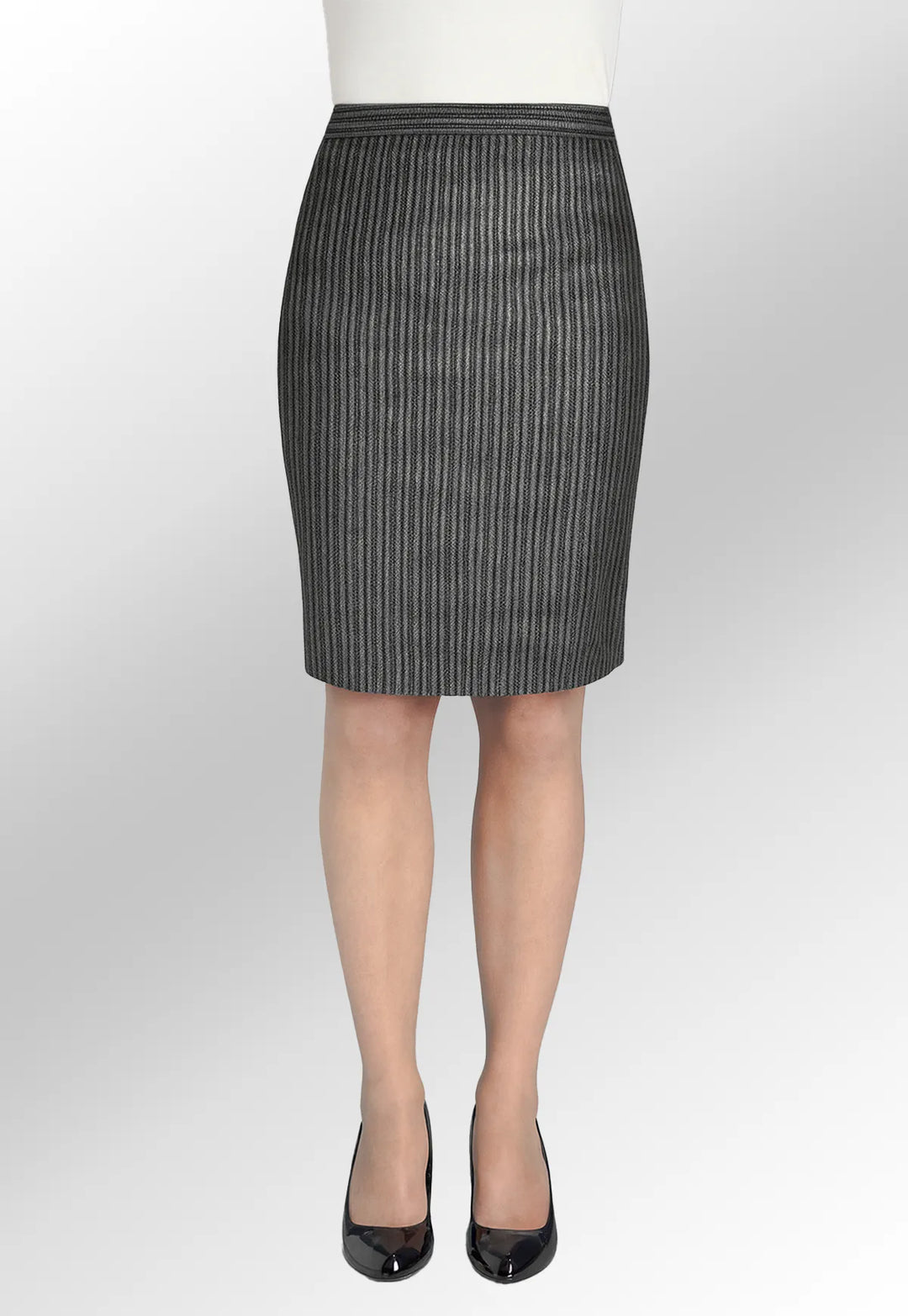 model wearing stripe skirt for funeral 