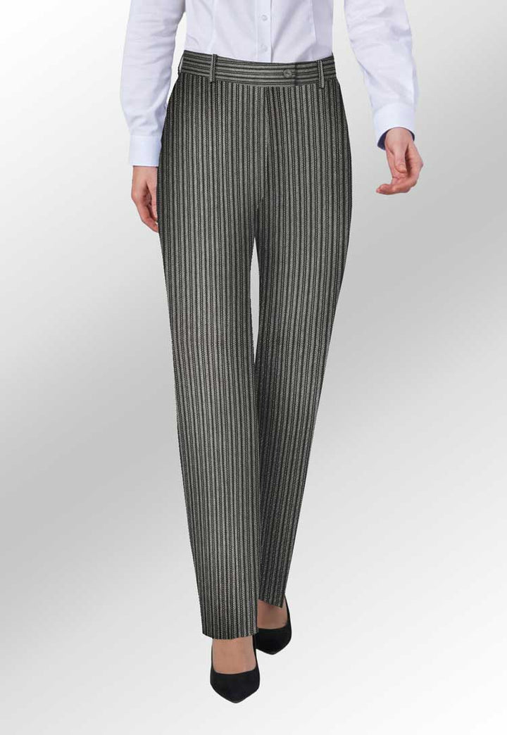 Model wearing Ladies Morning Stripe Funeral Trousers