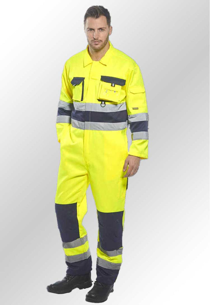 Model Wearing Nantes Hi Vis Coverall TX55 in Yellow/Navy