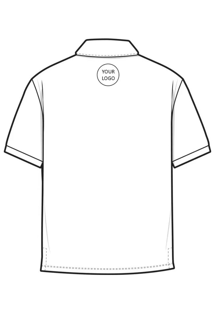 Illustration of a shirt with a placeholder for 'Your Logo' on the back neck.