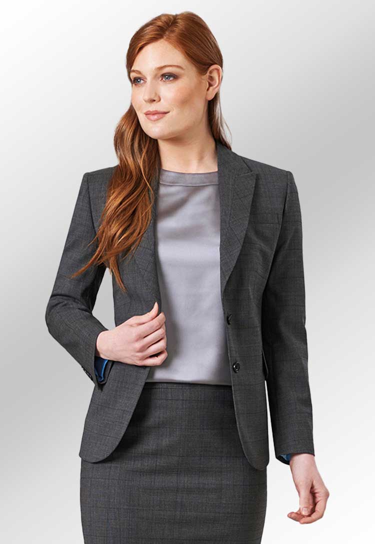 Model Wearing the Novara Signature Tailored Fit Jacket 2330 in Grey Check