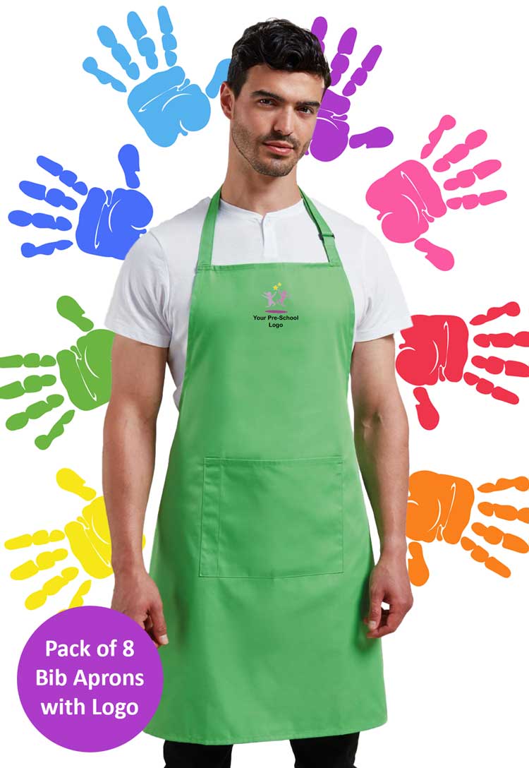 Branded Bib Apron Bundle for Nursery Staff (Pack of 8)
