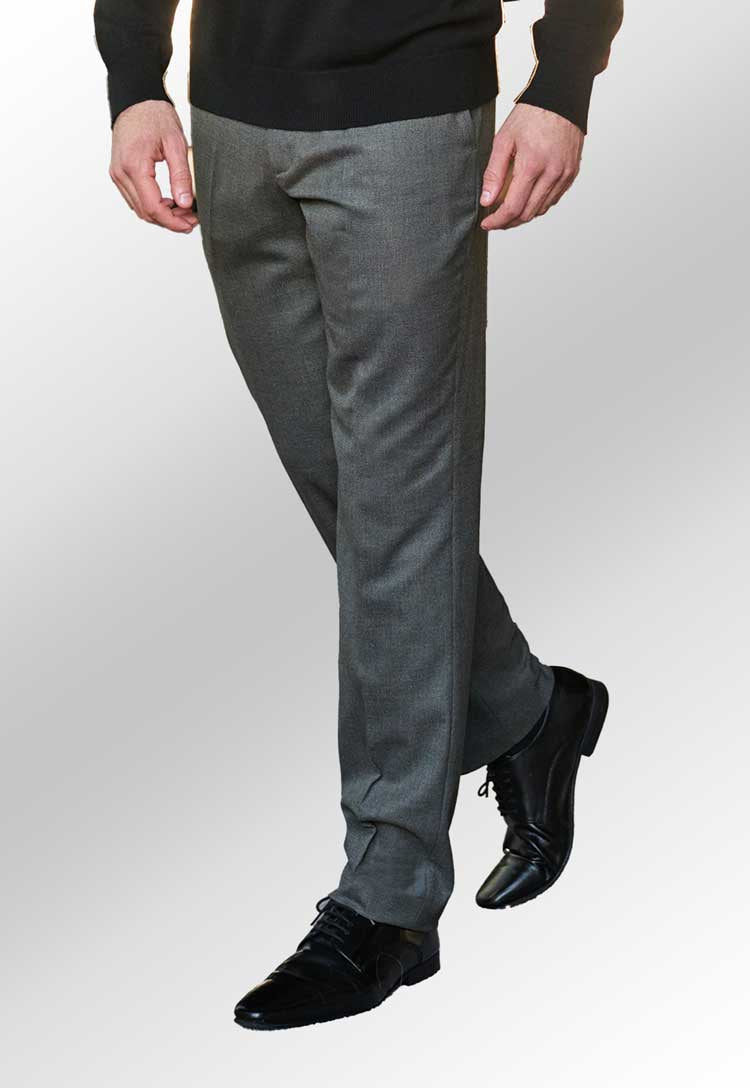 Model wearing Oliver Tailored Fit Trouser in grey
