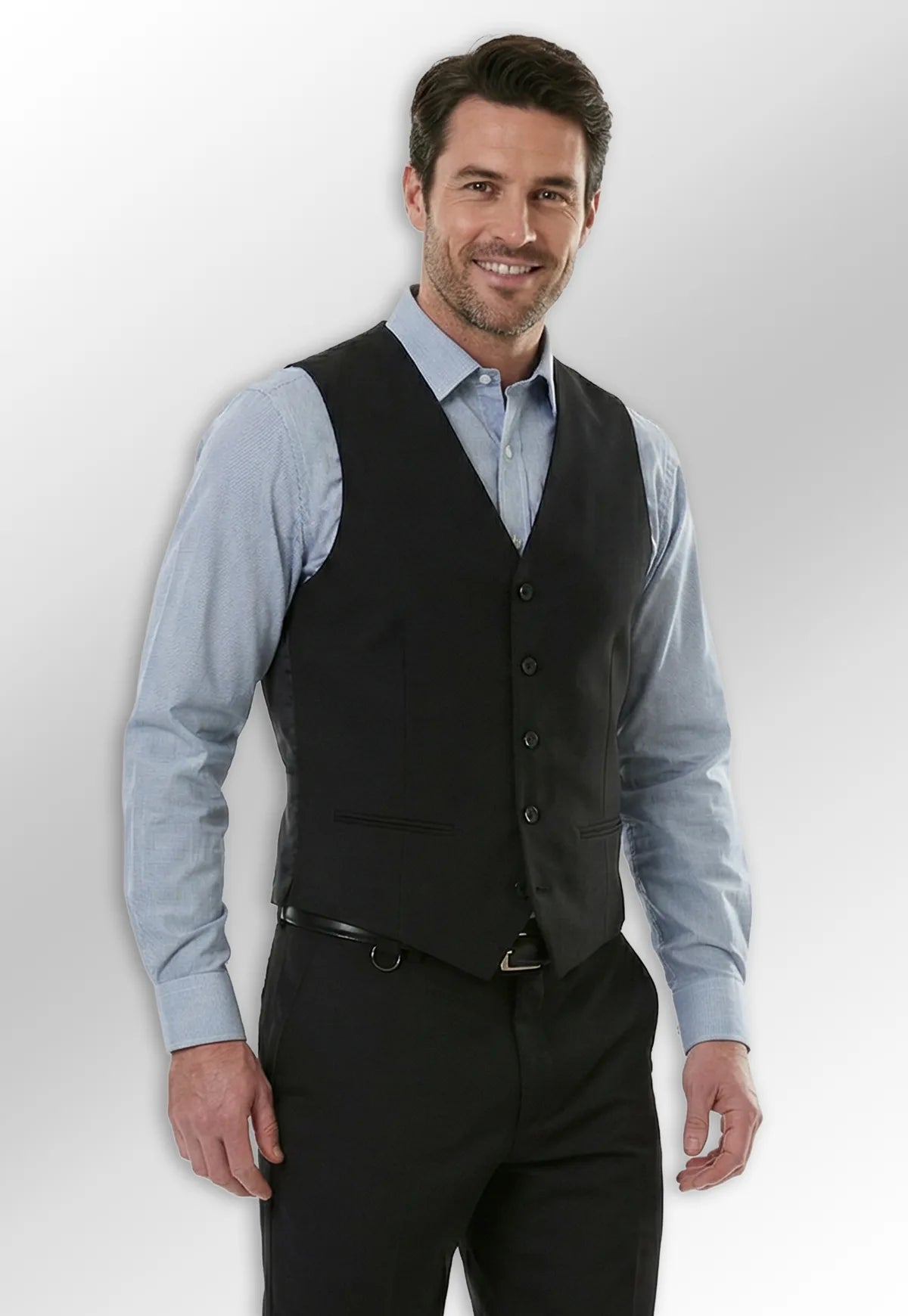 Model wearing a waistcoat from the Brook Taverner One Collection Menswear range.