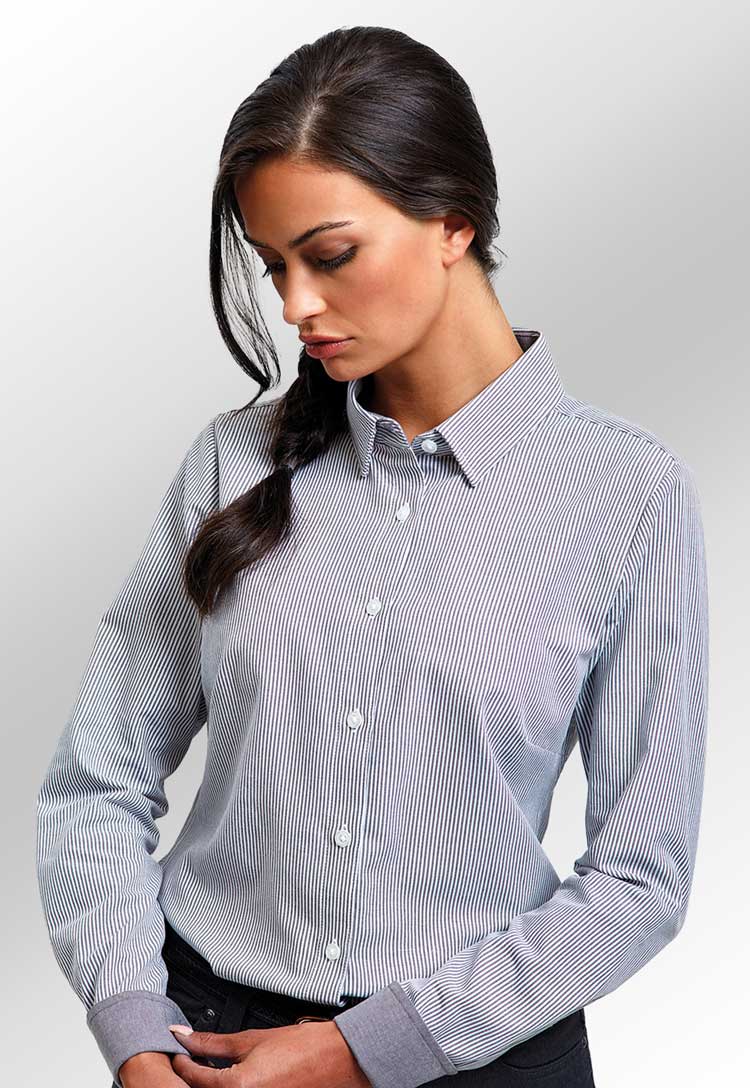 Women's Cotton-Rich Oxford Striped Blouse PR338