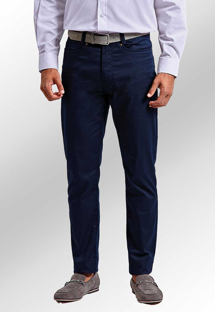 Model wearing Performance Chino Jeans PR560 in navy