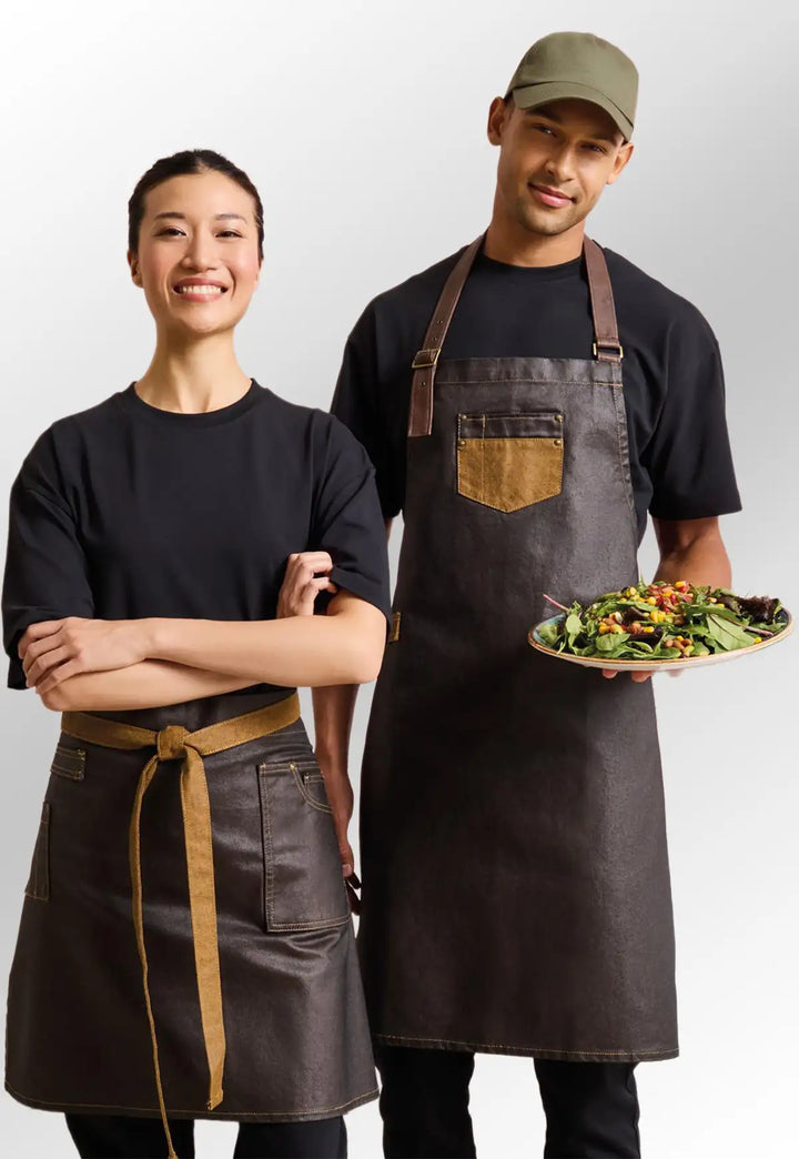 Waxed Look Denim Bib Apron - The Work Uniform Company
