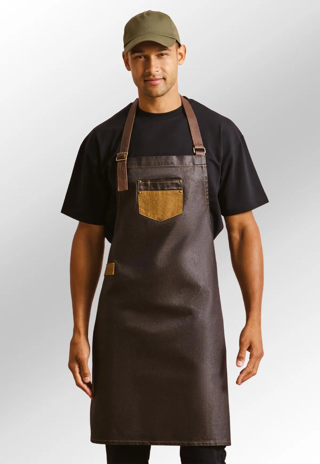 Waxed Look Denim Bib Apron - The Work Uniform Company