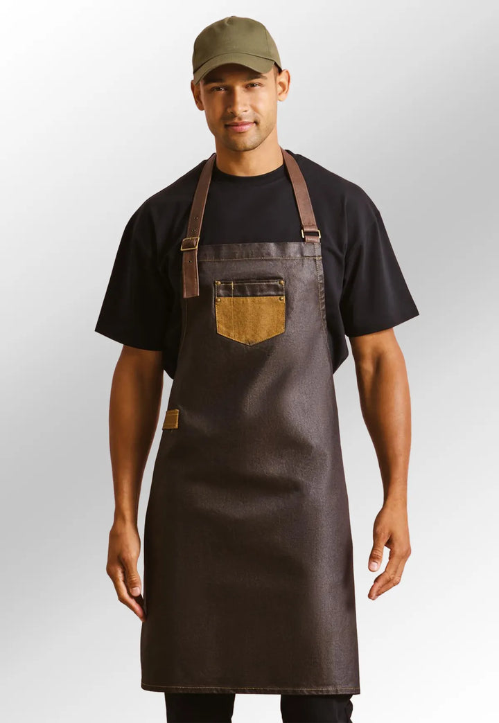 Waxed Look Denim Bib Apron - The Work Uniform Company