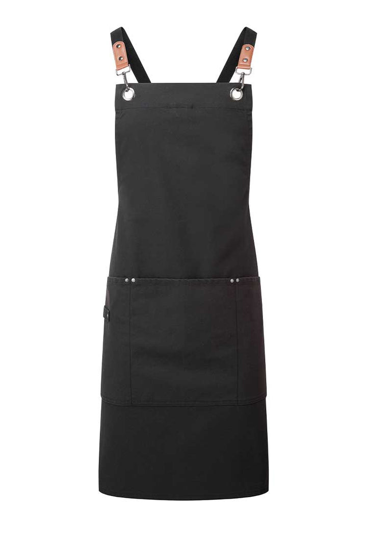 A PR182 Clip ‘n’ Clasp cross-back bib apron in Black