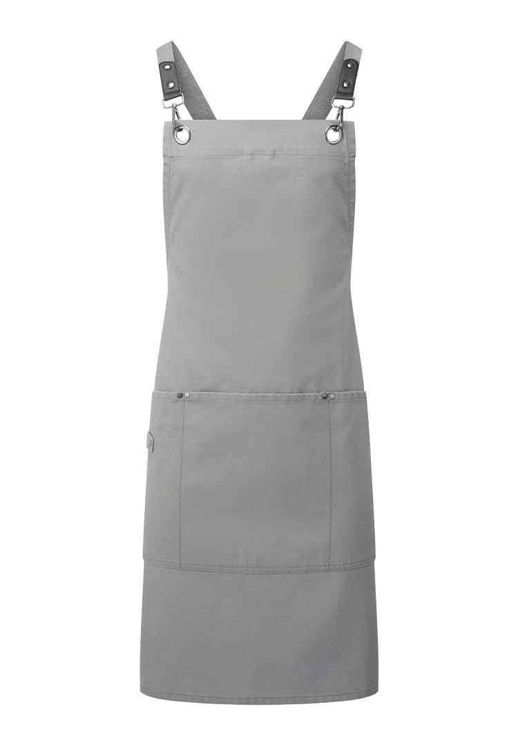 A PR182 Clip ‘n’ Clasp cross-back bib apron in Dark Grey