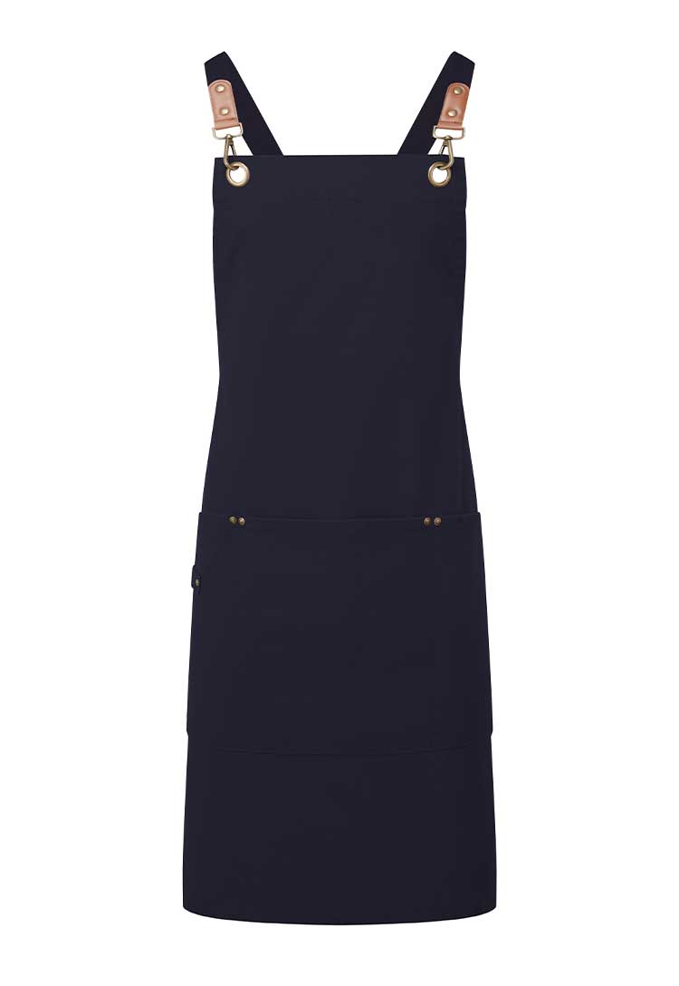 A PR182 Clip ‘n’ Clasp cross-back bib apron in Navy