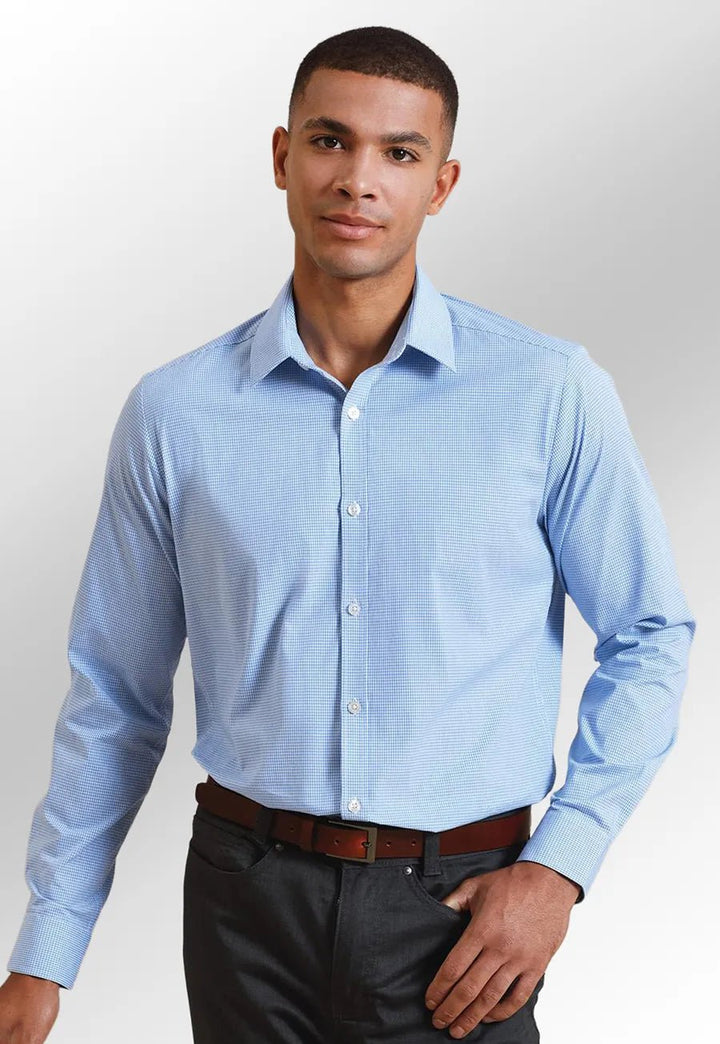Mens Microcheck Gingham Long Sleeve Shirt - The Work Uniform Company