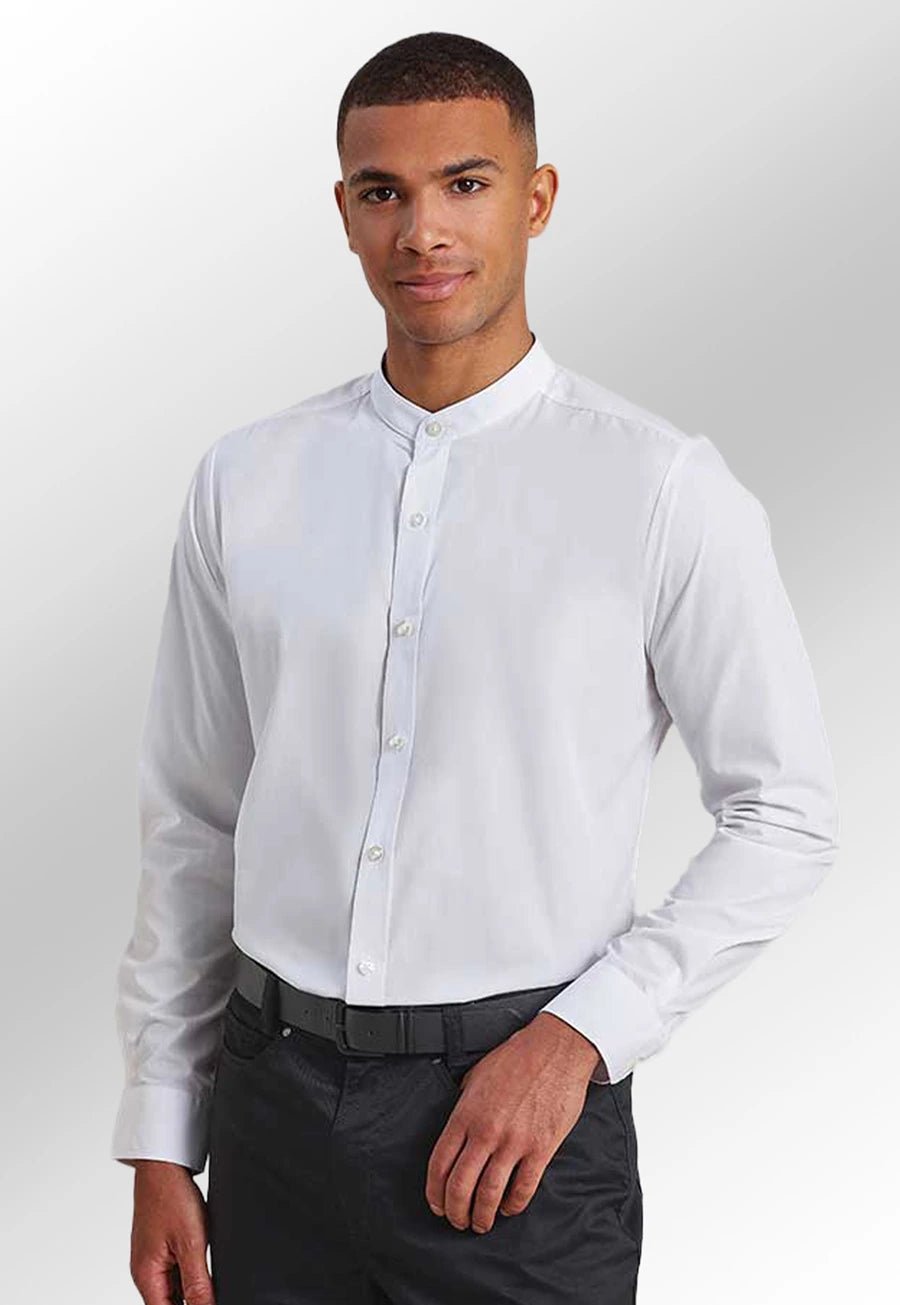 Men's Banded Collar Grandad Long Sleeve Shirt - The Work Uniform Company