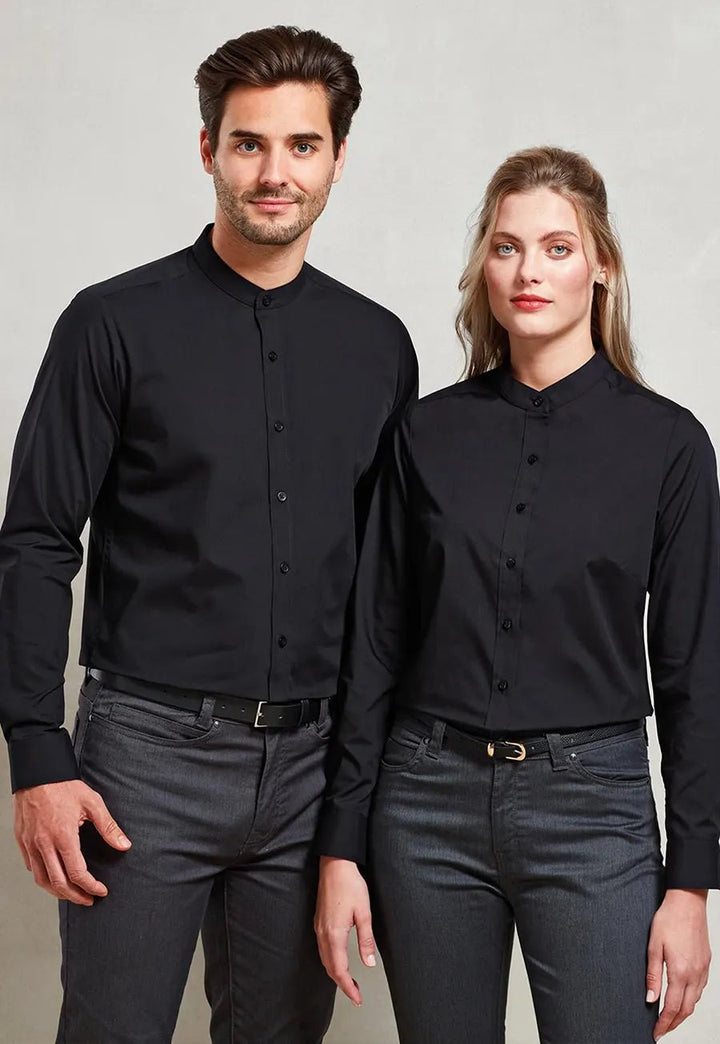 Men's Banded Collar Grandad Long Sleeve Shirt - The Work Uniform Company