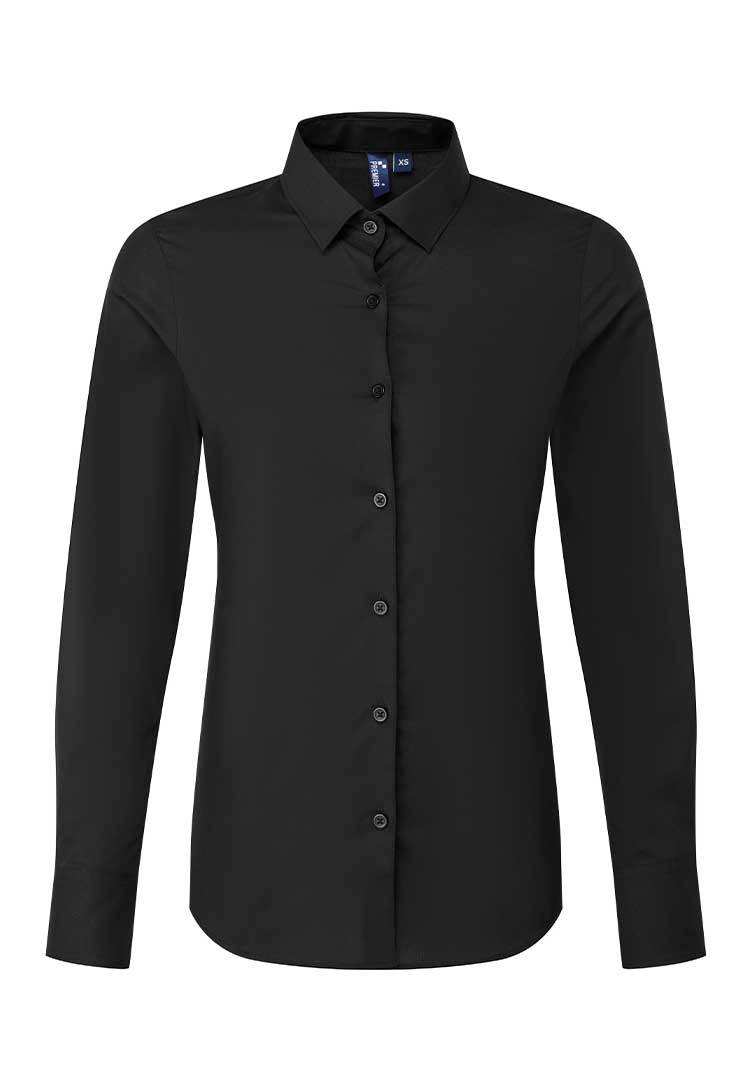 A PR303 Women's Long Sleeve 'Recyclight' Poplin Shirt in Black