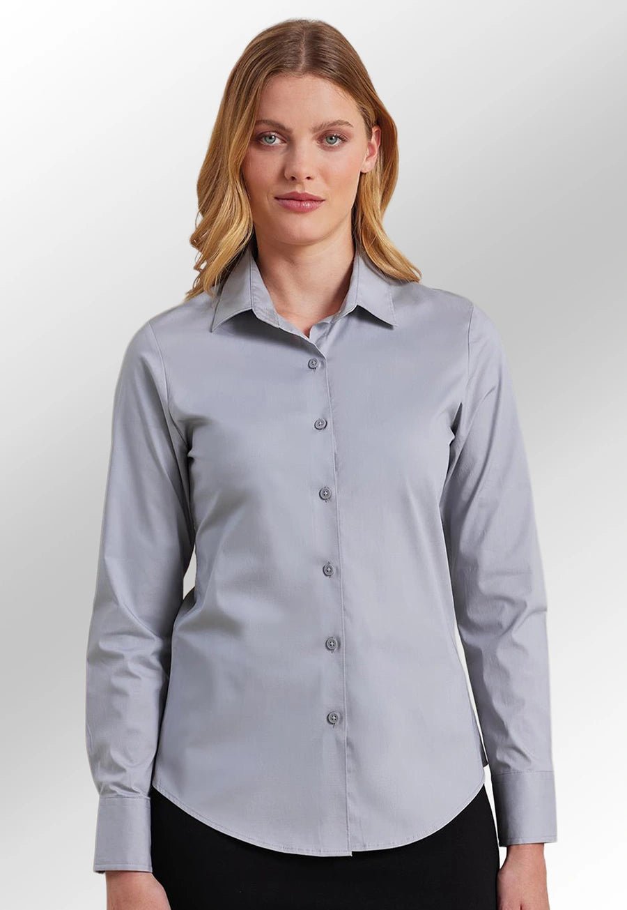Women's Stretch Fit Cotton Poplin Long Sleeve Shirt - The Work Uniform Company