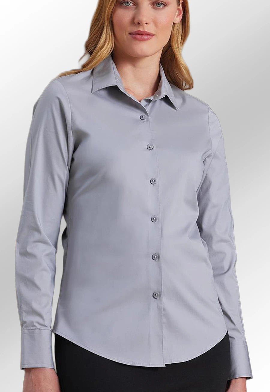 Women's Stretch Fit Cotton Poplin Long Sleeve Shirt - The Work Uniform Company