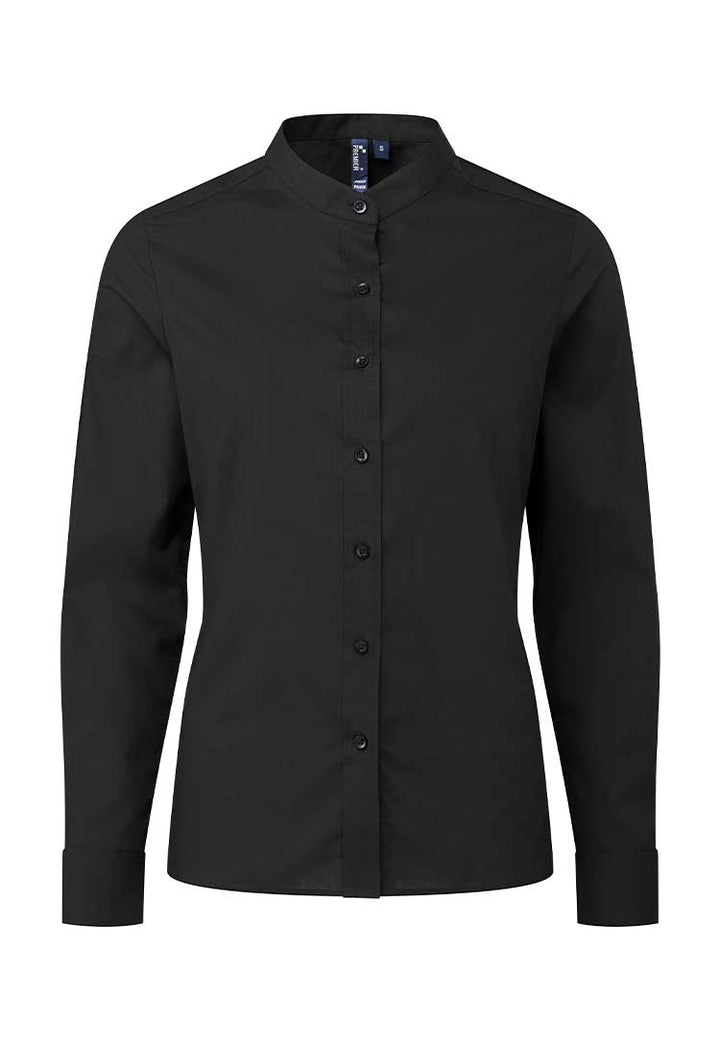 A PR358 Women's banded collar 'grandad' shirt in Black