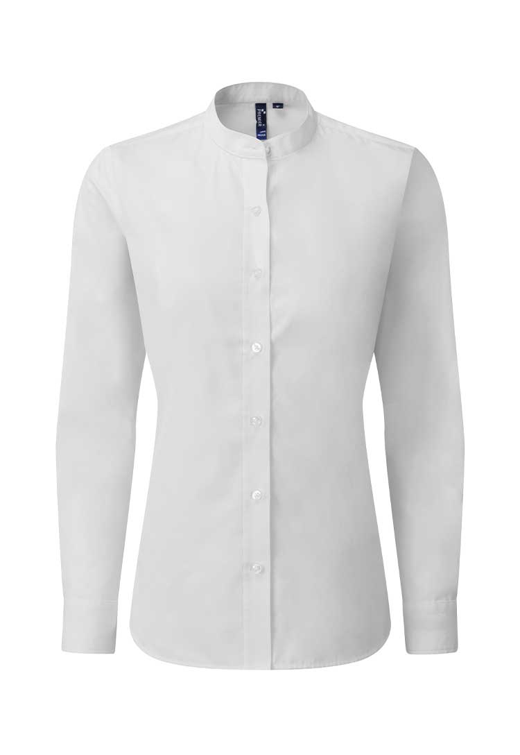 A PR358 Women's banded collar 'grandad' shirt in White