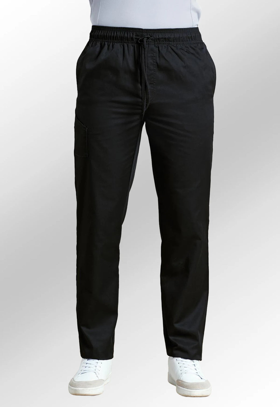Model wearing the Chef's Select Slim Leg Trousers PR554 in Black.