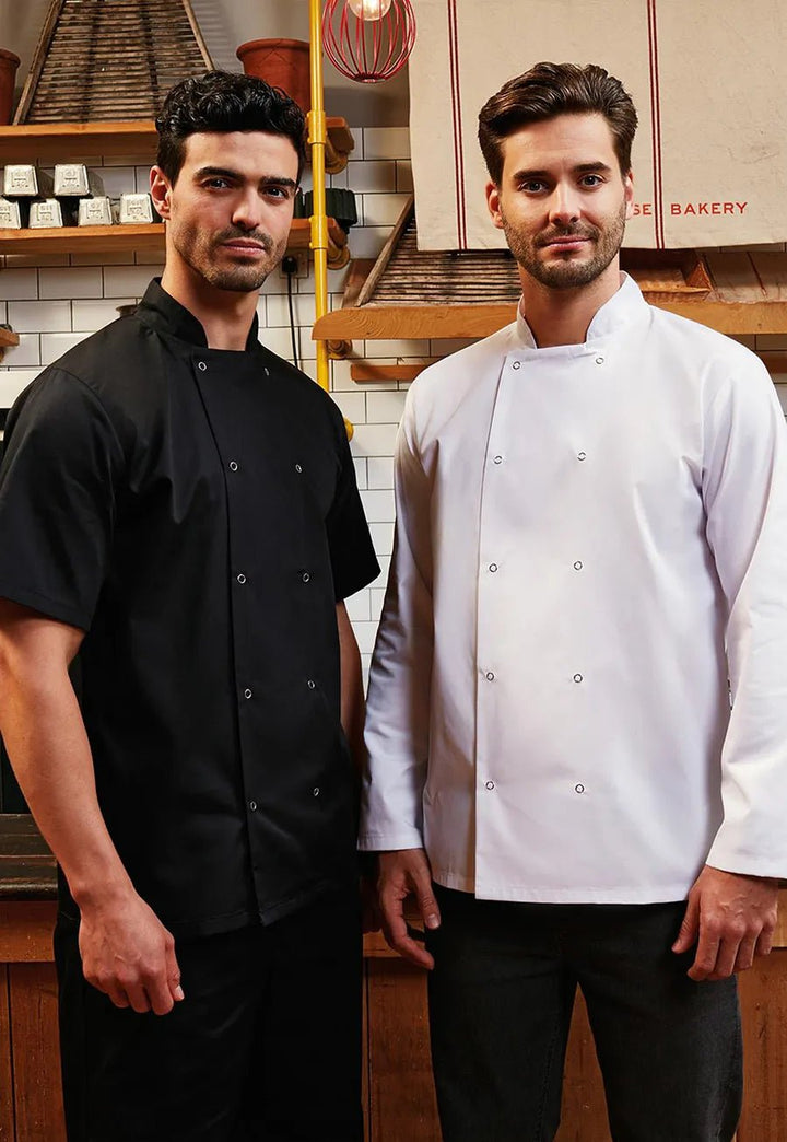 Studded Short Sleeve Chef's Jacket - Bundle of 5 with Logos - The Work Uniform Company