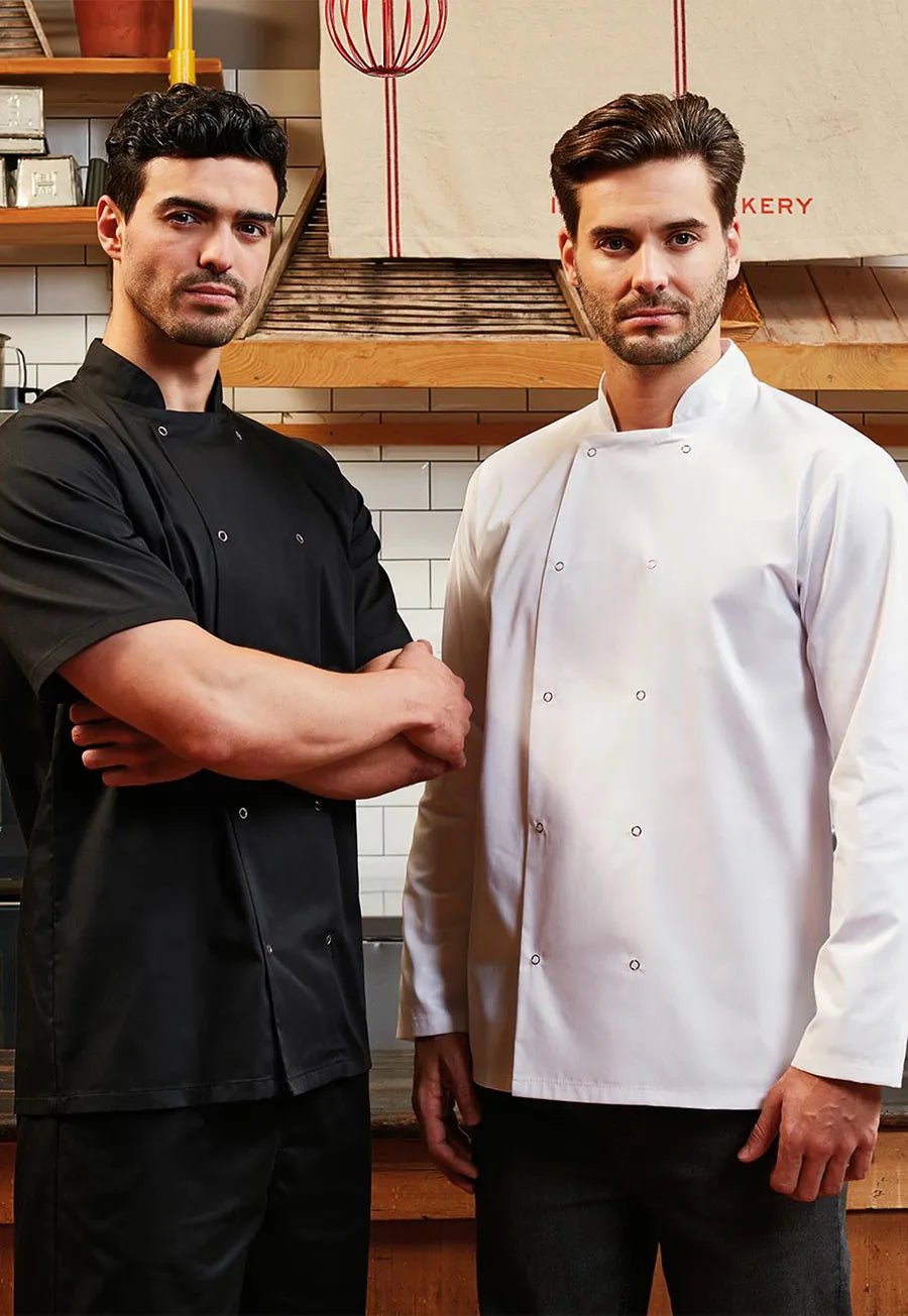 Studded Short Sleeve Chef's Jacket - Bundle of 5 with Logos - The Work Uniform Company