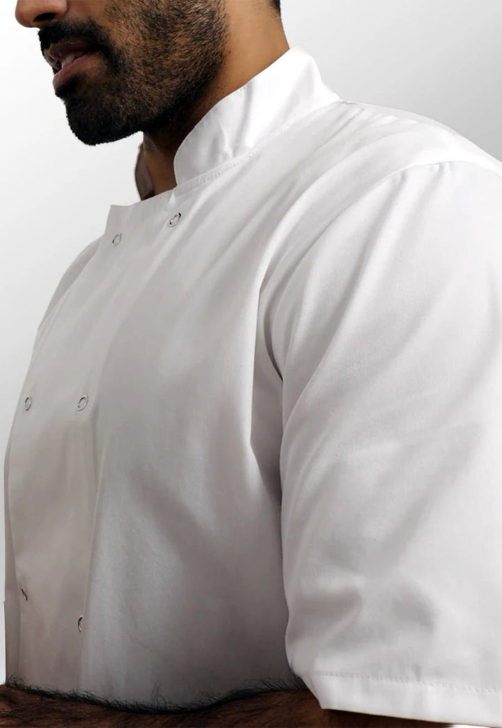 Studded Front Short Sleeve Chef's Jacket - The Work Uniform Company