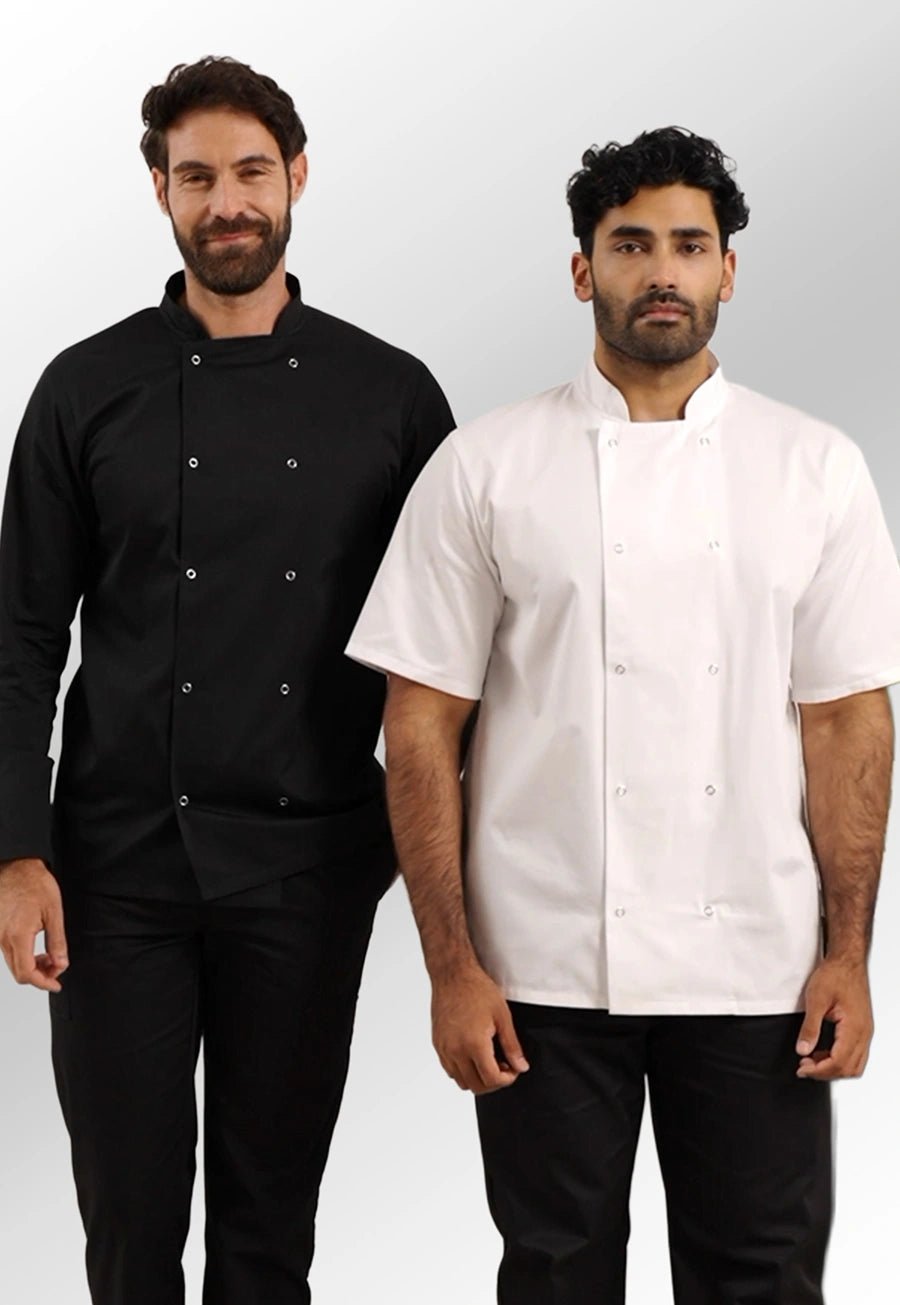 Studded Front Short Sleeve Chef's Jacket - The Work Uniform Company