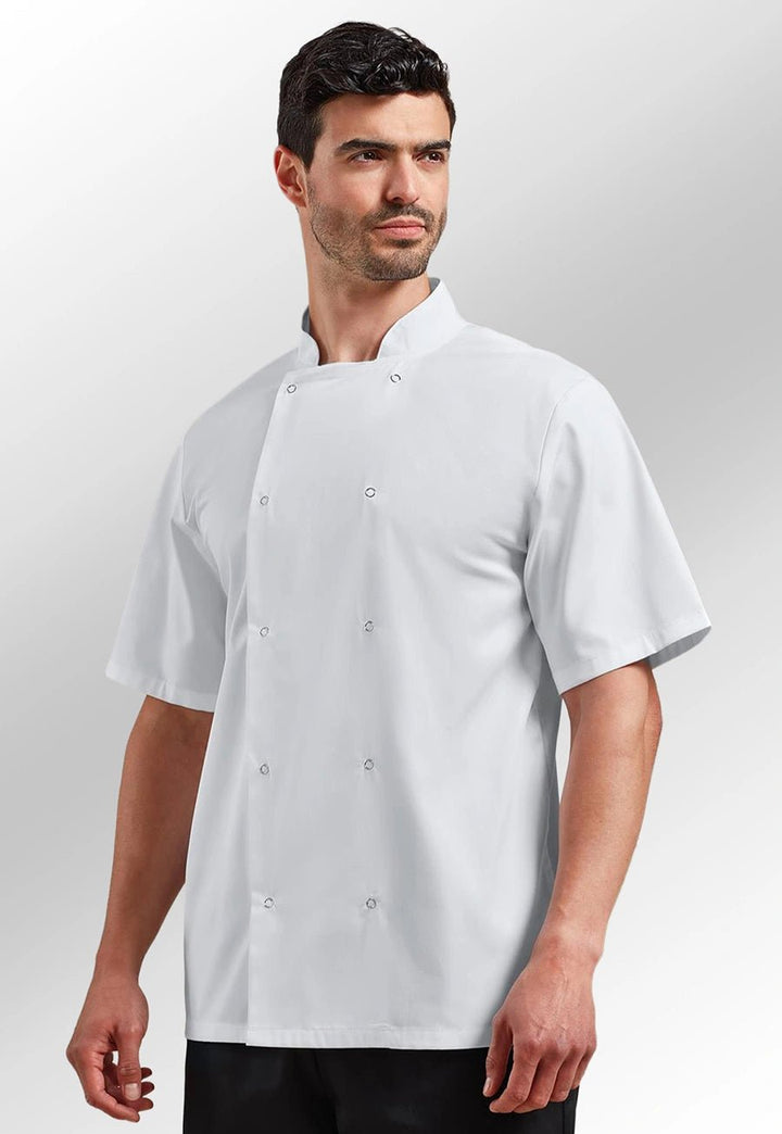 Studded Short Sleeve Chef's Jacket - Bundle of 5 with Logos - The Work Uniform Company