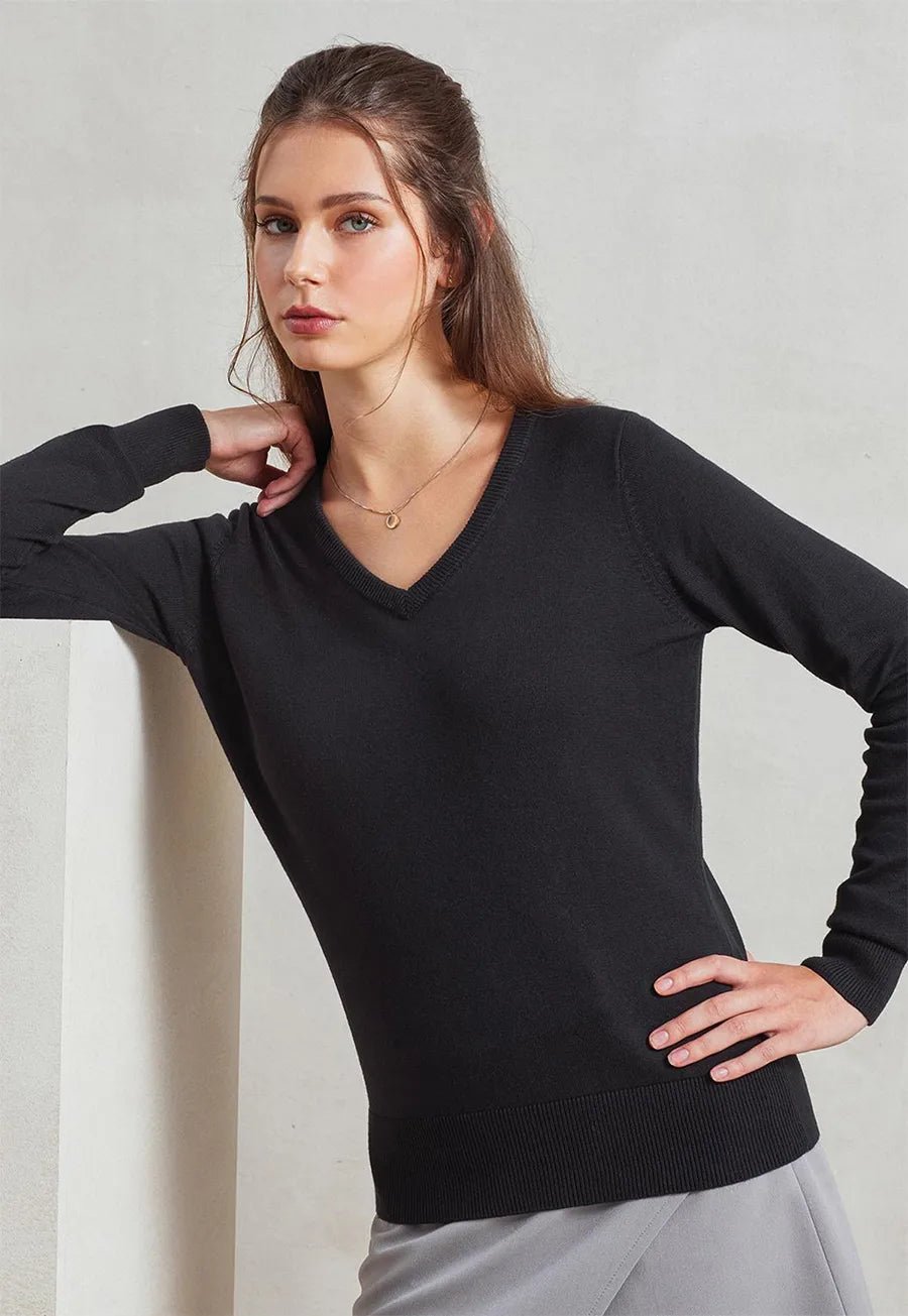 Women's V Neck Knitted Sweater - The Work Uniform Company