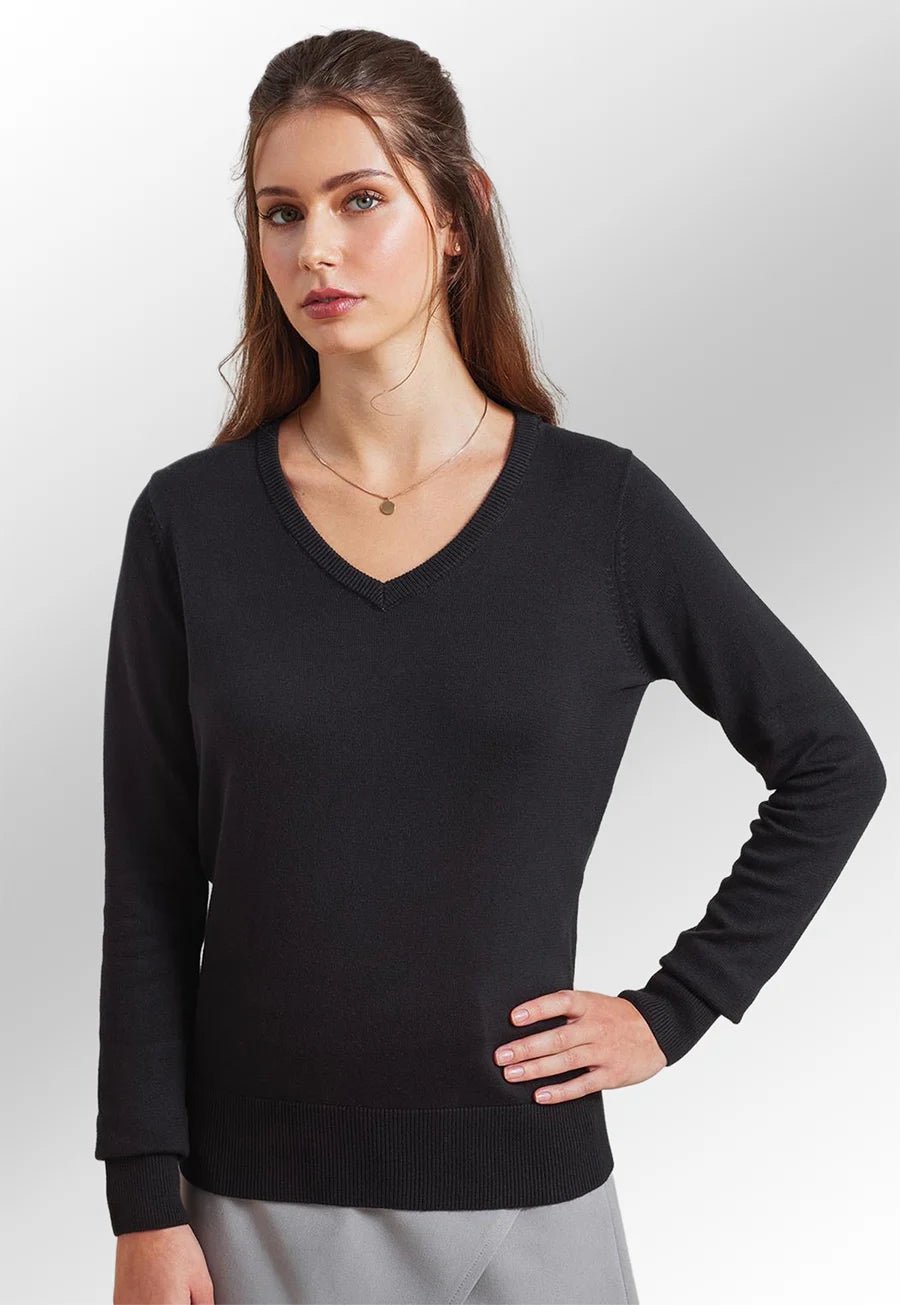 Women's V Neck Knitted Sweater - The Work Uniform Company