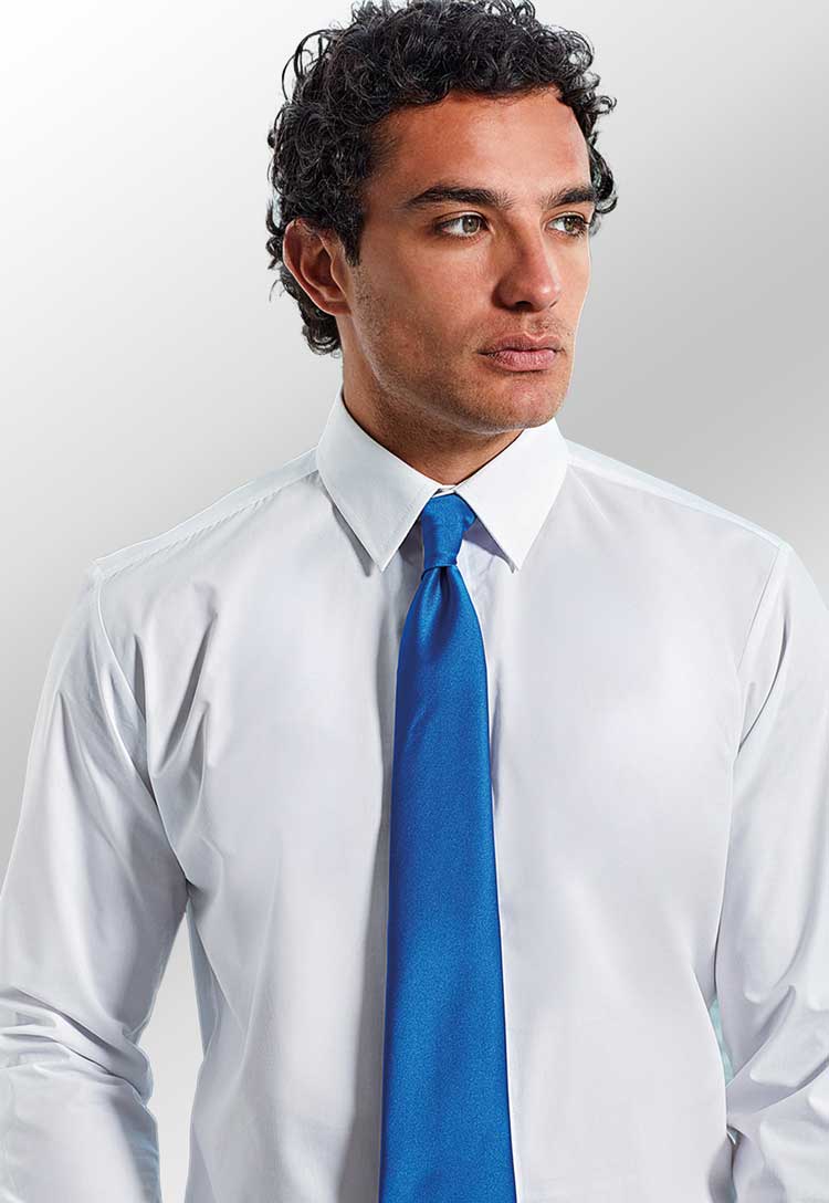 Model Wearing Colours Satin Tie PR750 in Royal