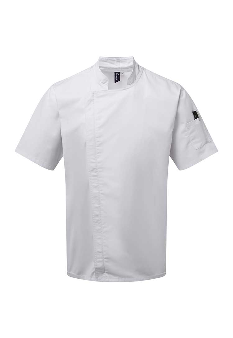 A PR906 Chef's Zip-Close Short Sleeve Jacket in White