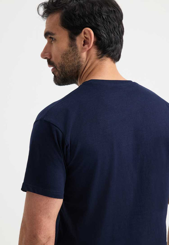 close up model wearing Premium T-shirt in navy