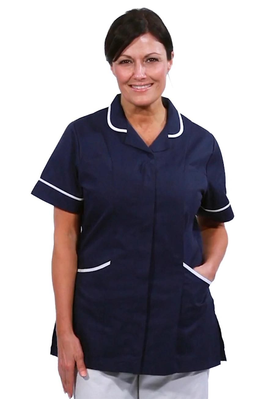 Video of model wearing the Orn Florence Tunic 8600 in Navy/White.