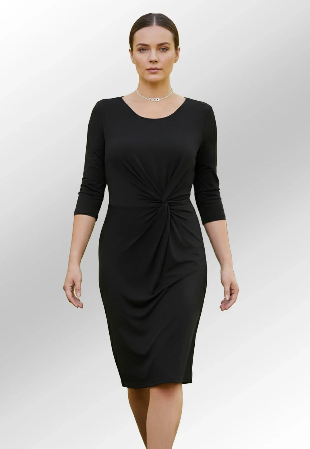 Clip of Model the Wearing the Brook Taverner Black Stretch Funeral Dress 2287