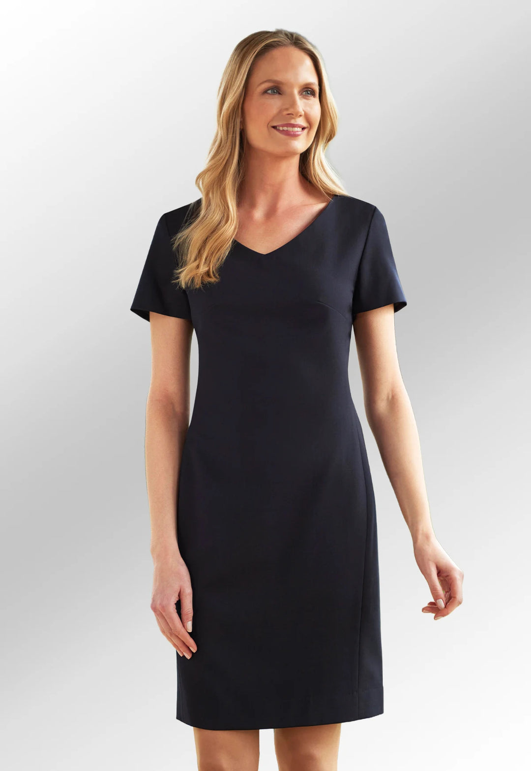 Clip of model wearing the Brook Taverner Corinthia V Neck Dress in black