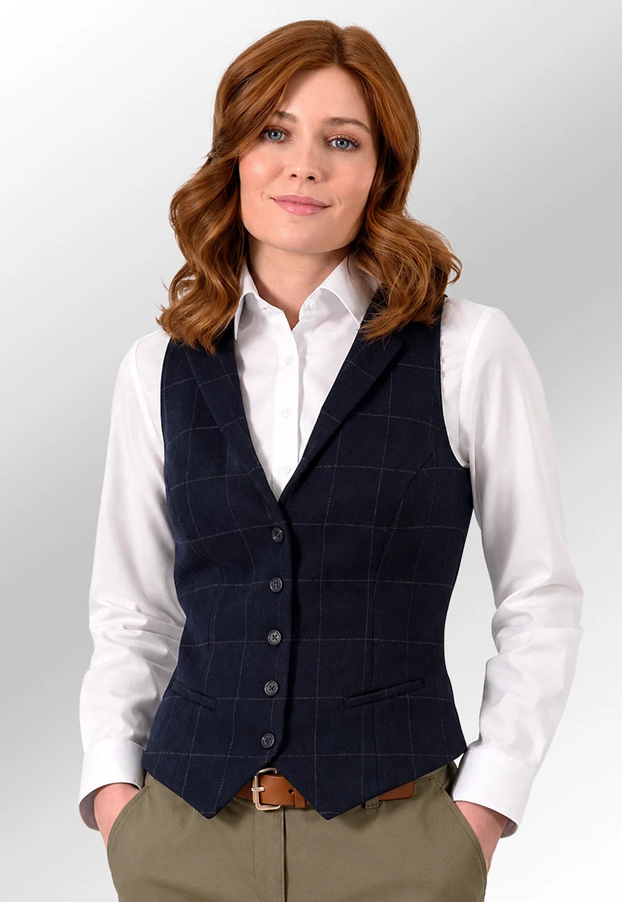 Clip of Model Wearing the Ladies Greenville Waistcoat 2383 in Navy Check