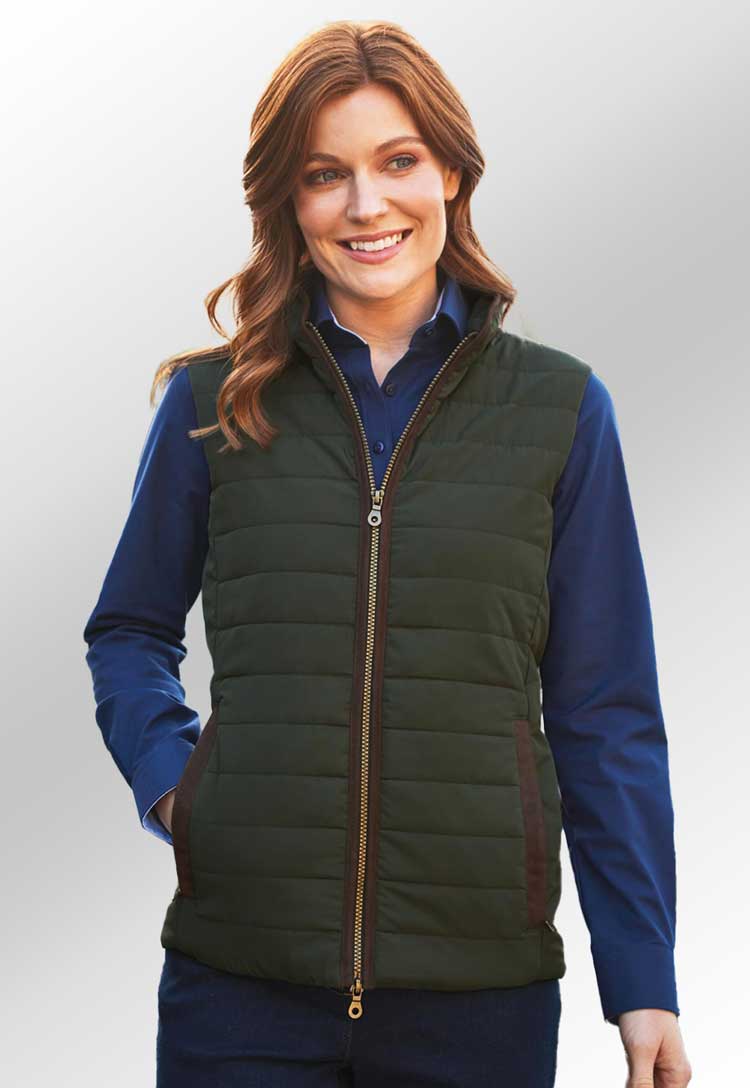 Madison Gilet in Navy modelled by red head