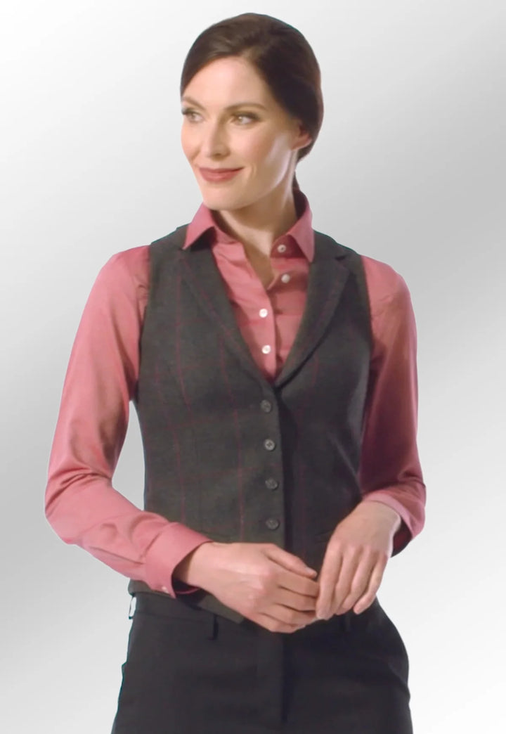 Clip of Model Wearing the Nashville Ladies Waistcoat 2310 in Charcoal/Pink