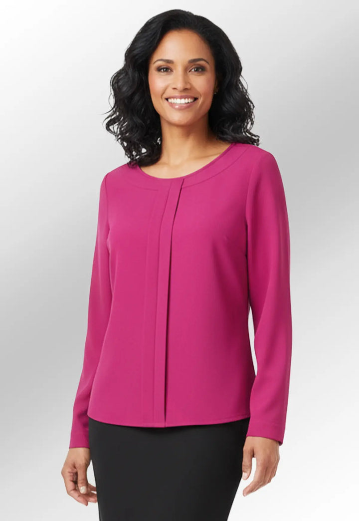 Model wearing the Roma Crepe De Chine Blouse in Fuchsia