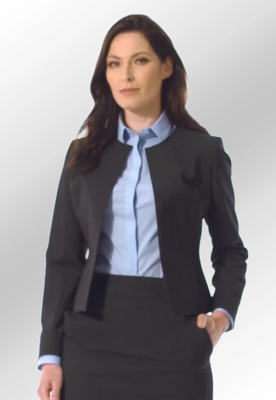 Clip of Model Wearing the Rosa Collarless Jacket in Black