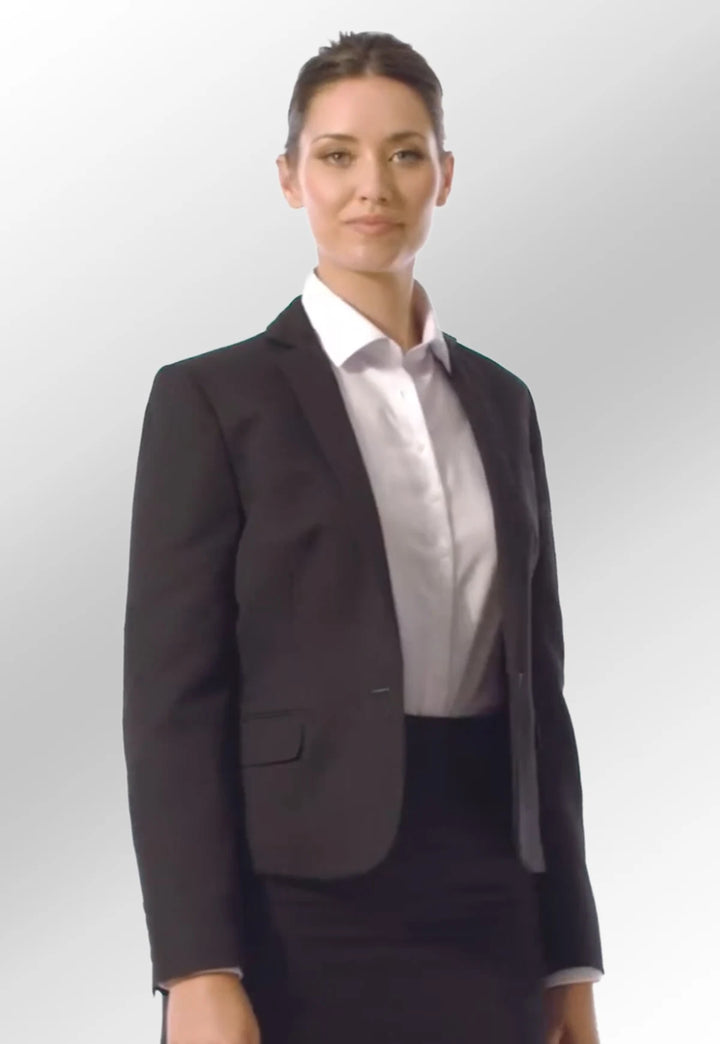 Clip of model wearing the Black Saturn Tailored Fit Jacket by Brook Taverner