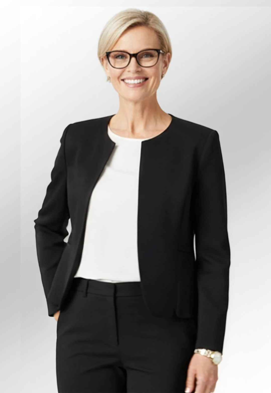 Woman modelling the Brook Taverner Black Vega Suit Jacket